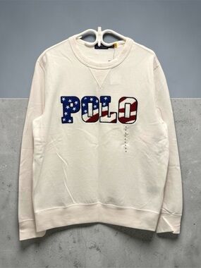 (NWT) Polo Ralph Lauren White Crewneck Sweater with Flag Logo